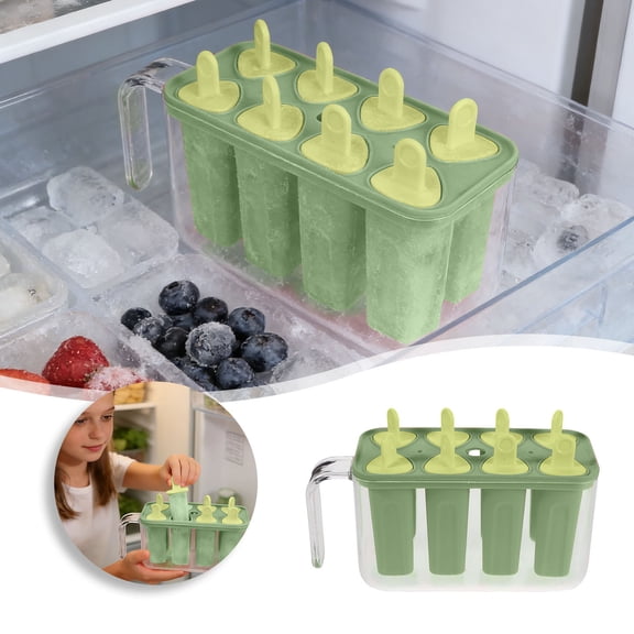 8-Cavity Mold Tray - Reusable Food-Grade Silicone Ice Pop Maker with Storage Base, DIY Frozen Treats for Kids & Adults