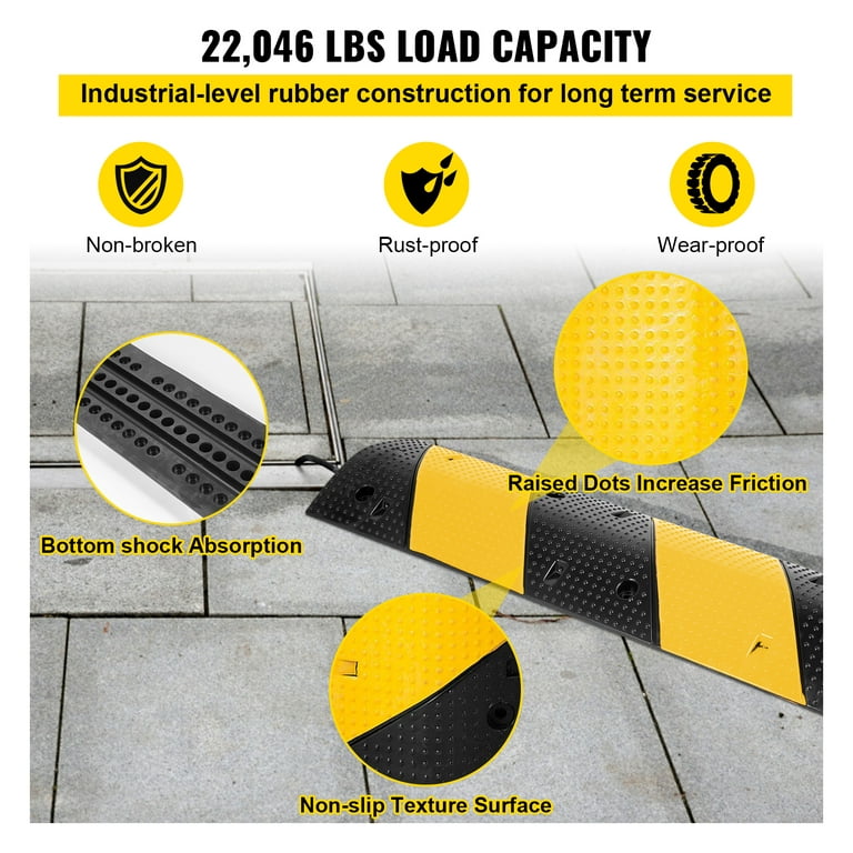 VEVORbrand 6 FT of 2-Channel Rubber Speed Bump Driveway Heavy Duty Cable  Protector Ramp 72.4 x 12 x 2.4 inch Speed Bumps for Garage Gravel Roads