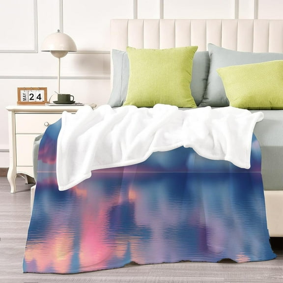 Luxury Flannel Blanket - Pastel Pink & Blue Cloud Design, All-Season Soft Warmth, Compact Fold for Small Spaces, Contemporary Bedspread or Couch Throw, 1754712127499520-370915, 280gsm Cozy Bedding, V