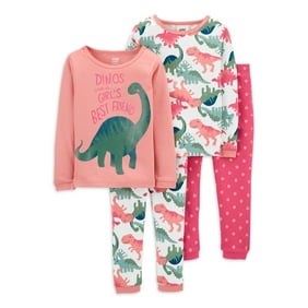 Child of Mine by Carter's Baby and Toddler Girl Long Sleeve Snug-Fit Pajamas, 4-Piece, Sizes 12M-5T