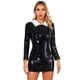 thumbnail image 3 of Vestido ajustado de látex con cuello de satén y cremallera en la espalda para mujer, minivestido de charol brillante, vestido gótico, vestido de monja, ropa de club para cosplay, 3 of 5