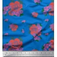 thumbnail image 1 of Soimoi Blue Japan Crepe Satin Fabric Leaves & Rose Floral Decor Fabric Printed Yard 42 Inch Wide, 1 of 3