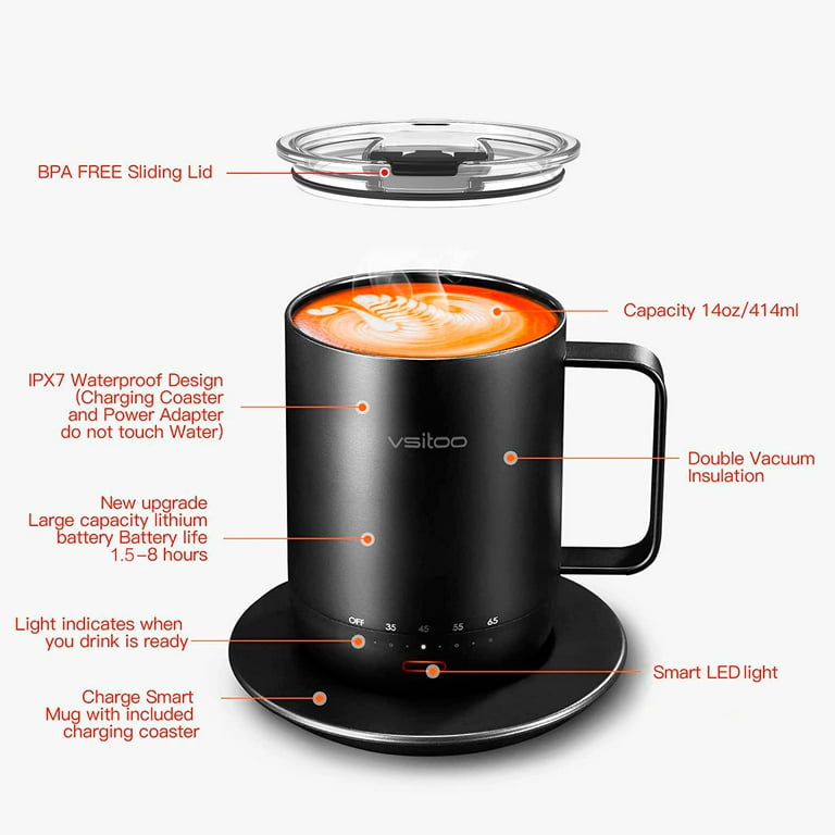 VSITOO S3 Pro Temperature Control Smart Mug with Lid, Coffee Mug Warmer  with Mug for Desk