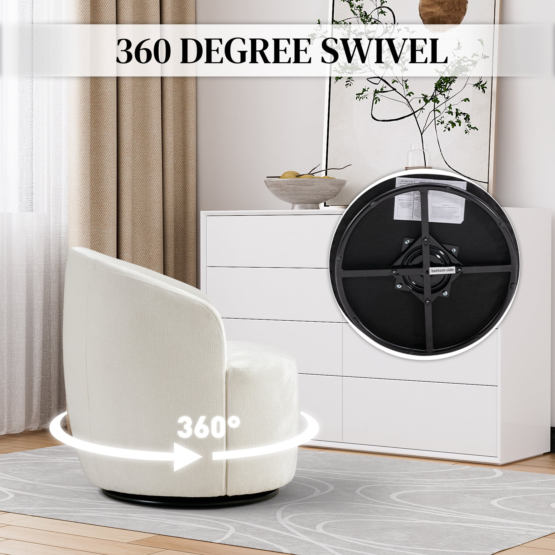 Ouyessir Boucle Upholstered Swivel Barrel Accent Chair Set of 2, Sherpa Lounge Chair, Ivory Chenille