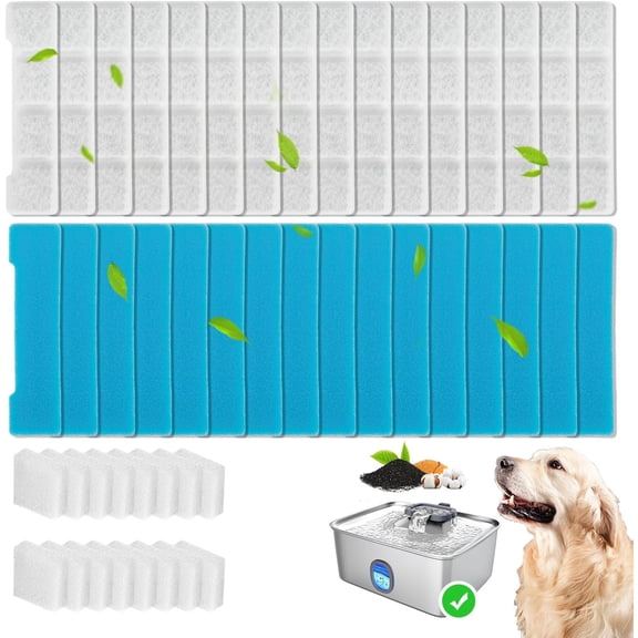 32 Pack Replacement Filters Compatible with SIBAYS/Kastty 4Gal/15L Stainless Steel Dog Water Fountain, Includes 16 Filters & 16 Sponges