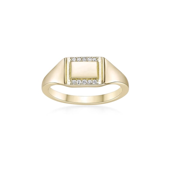 18K Yellow Gold Plated Sterling Silver 0.07 Carat Lab Grown Diamond Box Signet Ring (G-H, I1-I2, I2-I3 cttw) Jewelry Gift for Women - Size 6