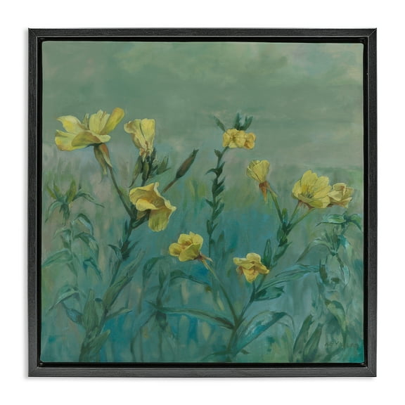 Stupell Industries Buttercup Flower Field Landscape & Nature Painting Black Floater Framed Canvas Art Print Wall Art, 18 x 18