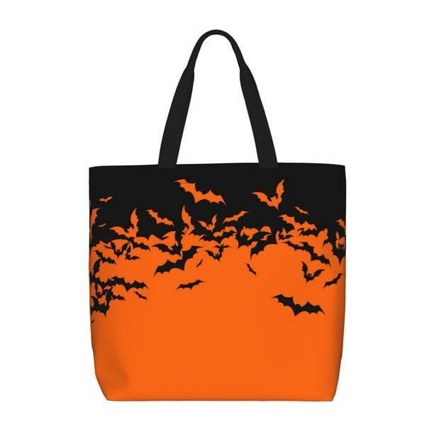 Fotbe Halloween With Black Bats Bolsa Tote con Estampado para Mujer, Bolsos con Cremallera, Bolsa de Hombro Casual de Gran Capacidad con Bolsillos Internos