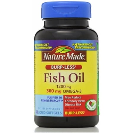 Nature Made Fish Oil, 1200 mg, Burp-Less, Liquid Softgels 60 ea (Pack of