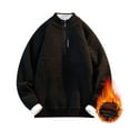 thumbnail image 2 of Dolkfu Black Mens Fashion Sweaters Mock Neck Fleece Quarter Zip Sweater Solid Knit Thicken Pullovers Big and Tall XL, 2 of 7