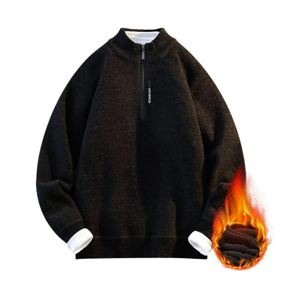 ZCFZJW Men's Sherpa Lined Quarter Zip Fleece Sweaters Trendy Fall Winter Plush Thick Warm Heavyweight Pullover Winter Sweatshirts Black XXXXL