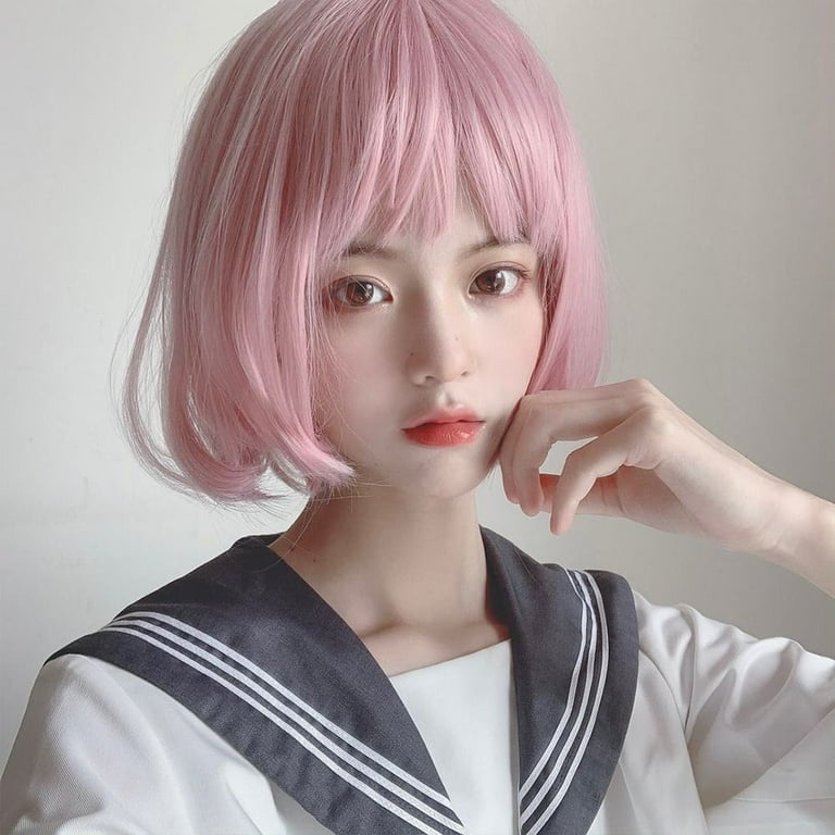Short pink top human hair wigs