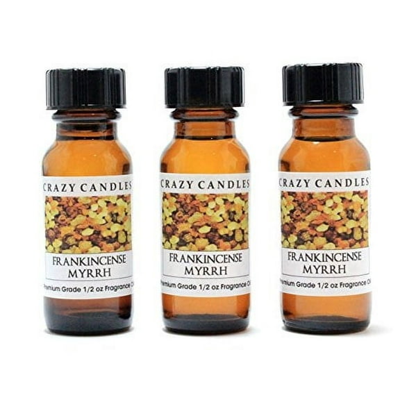 Frankincense Myrrh Mild Scent 3 Bottles 1/2 FL Oz Each 15ml Premium Grade Scented Fragrance Oil by Crazy Candles