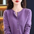 thumbnail image 4 of Suéter de Larga con Cuello Redondo de Color Liso para Mujer, Chaqueta de Punto Combinable para y Otoño Púrpura XXL, 4 of 8
