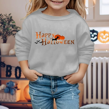 

Yiwula Girls Sweatshirt Autumn And Winter Children s Warm Top Cozy Letter Pumpkin Bat Pattern Festive Daily Wear