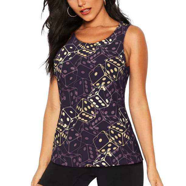 Fotbe Dice Blusas Sin Mangas para Mujer – Estilo Casual, Corte Suelto, Slim-Fit, Cuello Redondo Deportivo, Tops de Verano para Gimnasio y Yoga-Medium