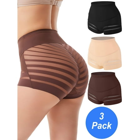 ANYFIT WEAR 3 Pack Tummy Control Shapewear Underwear for Women Seamless Shaping Mid Waisted Panties Slimming Stripe Lace Panty