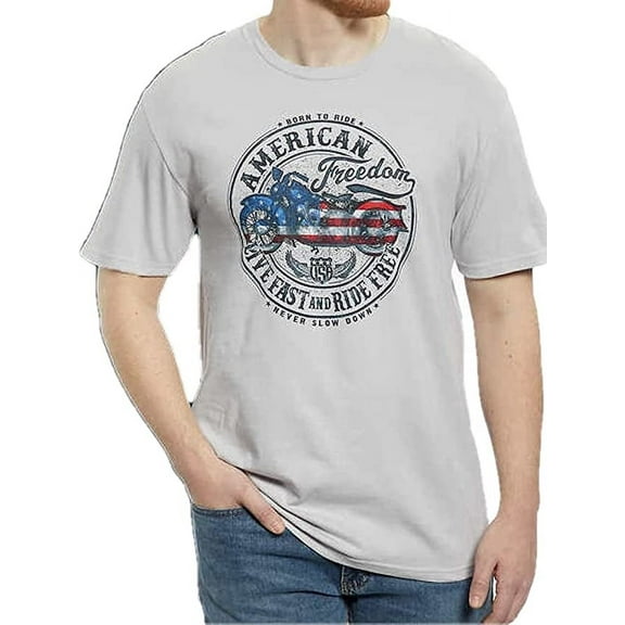 Great American Lakes and Timber Men's Short Sleeve Patriotic Graphic T-Shirt (Gray, S)