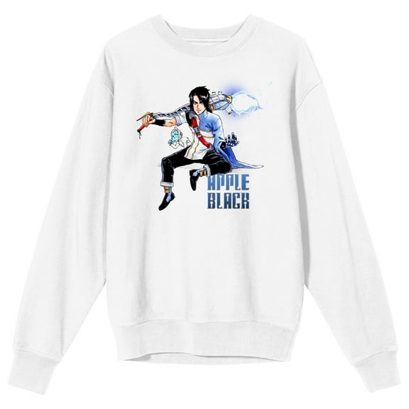Apple Black Sano and Jara Adult White Crew Neck Sweatshirt-XL