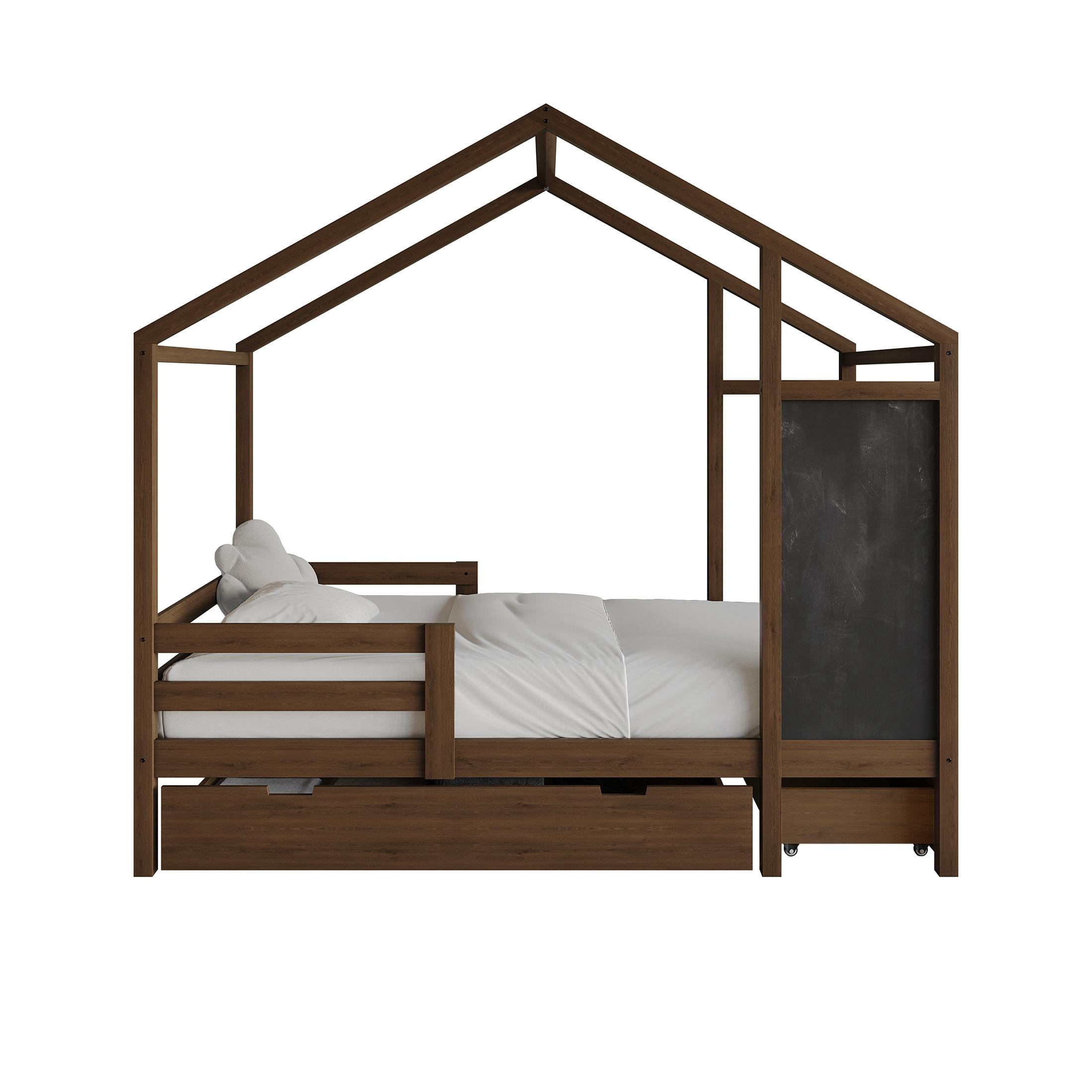 Castle Place Mid-Century Wooden Canopy Bed, Walnut