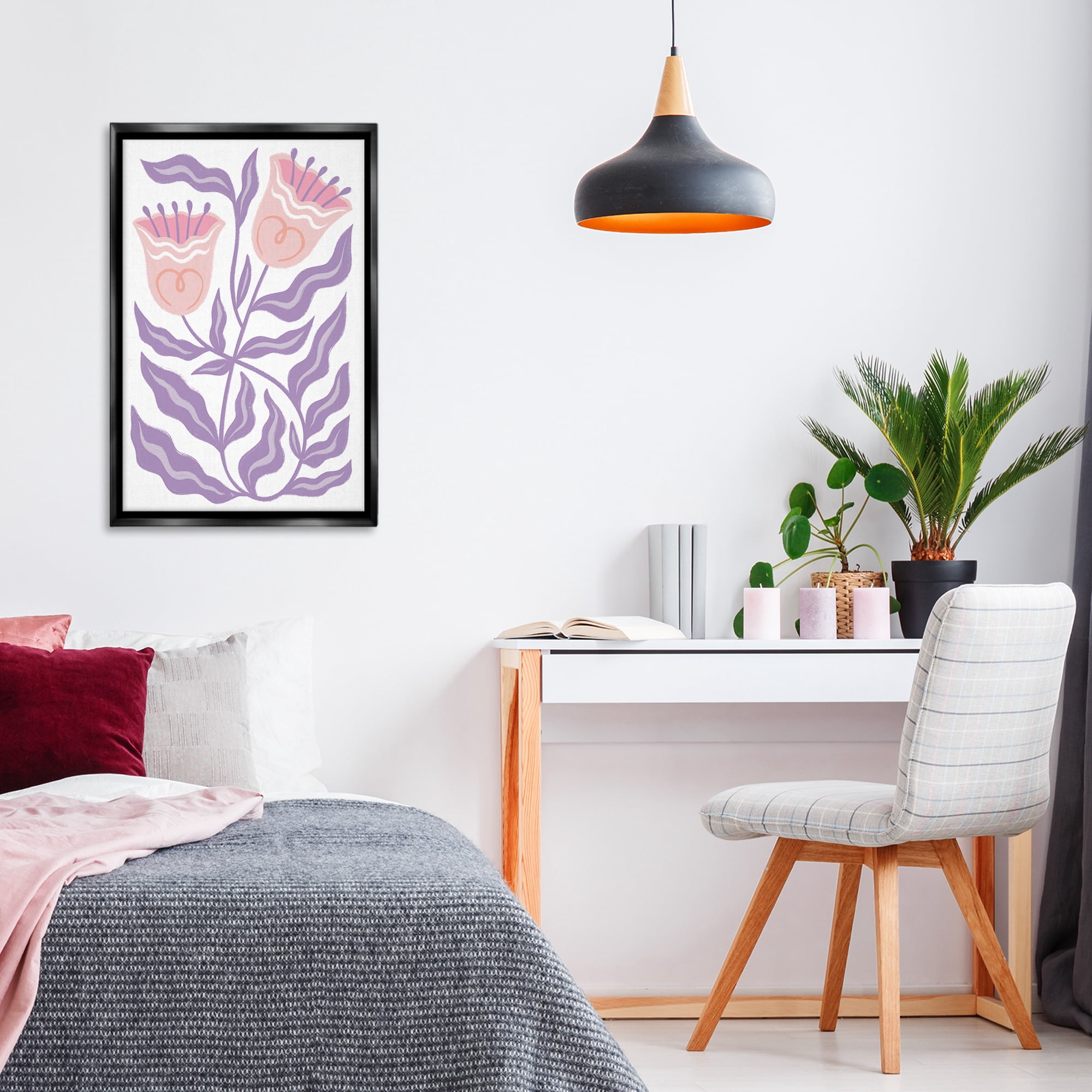 Stupell Industries Wavy Purple Blooms Plants & Flowers Painting Black Floater Framed Canvas Art Print Wall Art, 21 x 31