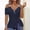 Dark Blue, variant on Women's Slim Anchor Button Tops V Neck Solid Color Pullover Striped Strapless Short Sleeve T Shirt Top for Summer 2026 Dark Blue M