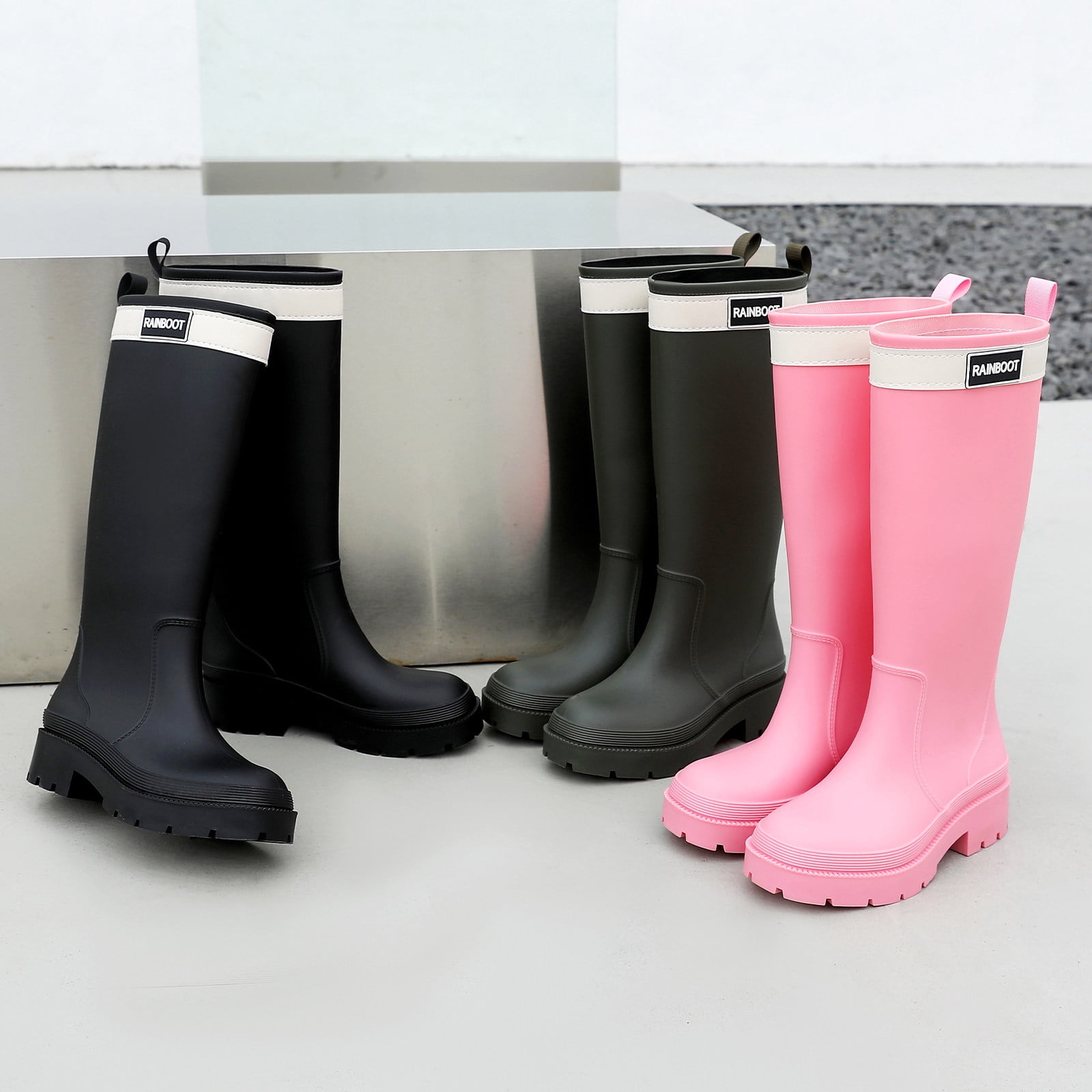 Lcamaw Rain Boots for Women,Waterproof Rubber Boots,Knee High Garden Fishing Muck Boots,Lightweight Comfortable Water Boots,Outdoor Work