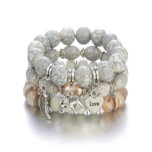 QQTDFG 3pcs Bohemian Style White Turquoise & Tassel Beaded Bracelet Set-default