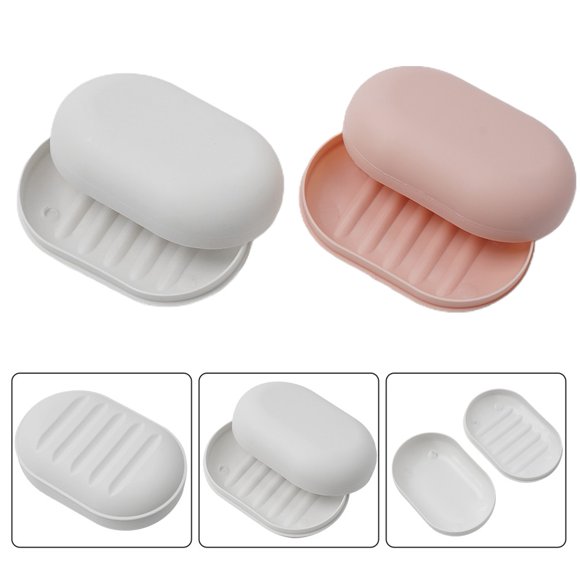 Soap Dish Portable Oval Soap Box With Cover Bathroom Soap Drain Holder For Home Travel Shower Bathroom