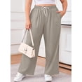thumbnail image 2 of SHOWMALL Women's Plus Size Wide Leg Pants 1X-5X, Light Gray Soft Stretch Lounge Pants with Elastic Drawstring Waist and Pockets for Homewear and Travel, 2 of 10