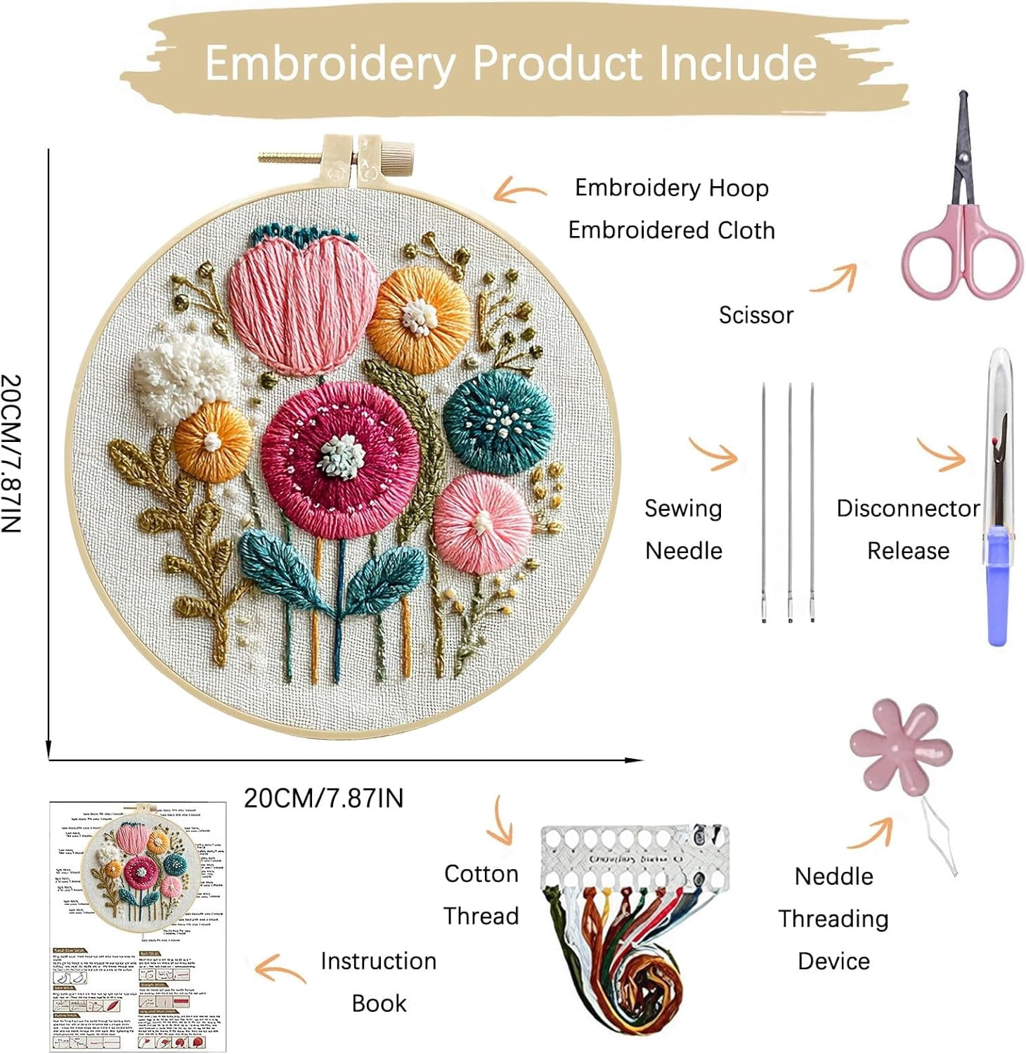 Embroidery Kit for Beginners Adults Starter Kit, Cross Stitch Kits,DIY Hand Embroidery Needlepoint Set with Hoop, Pre-Printed Fabric, Threads and Instructions(x)