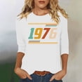 thumbnail image 1 of Uootdi Hauts pour Femmes Manches 3/4 Col Rond Imprimé Palmier Coucher de Soleil 1976 Coupe Décontractée Rétro Plage Vacances T-Shirts Cadeau, 1 of 4