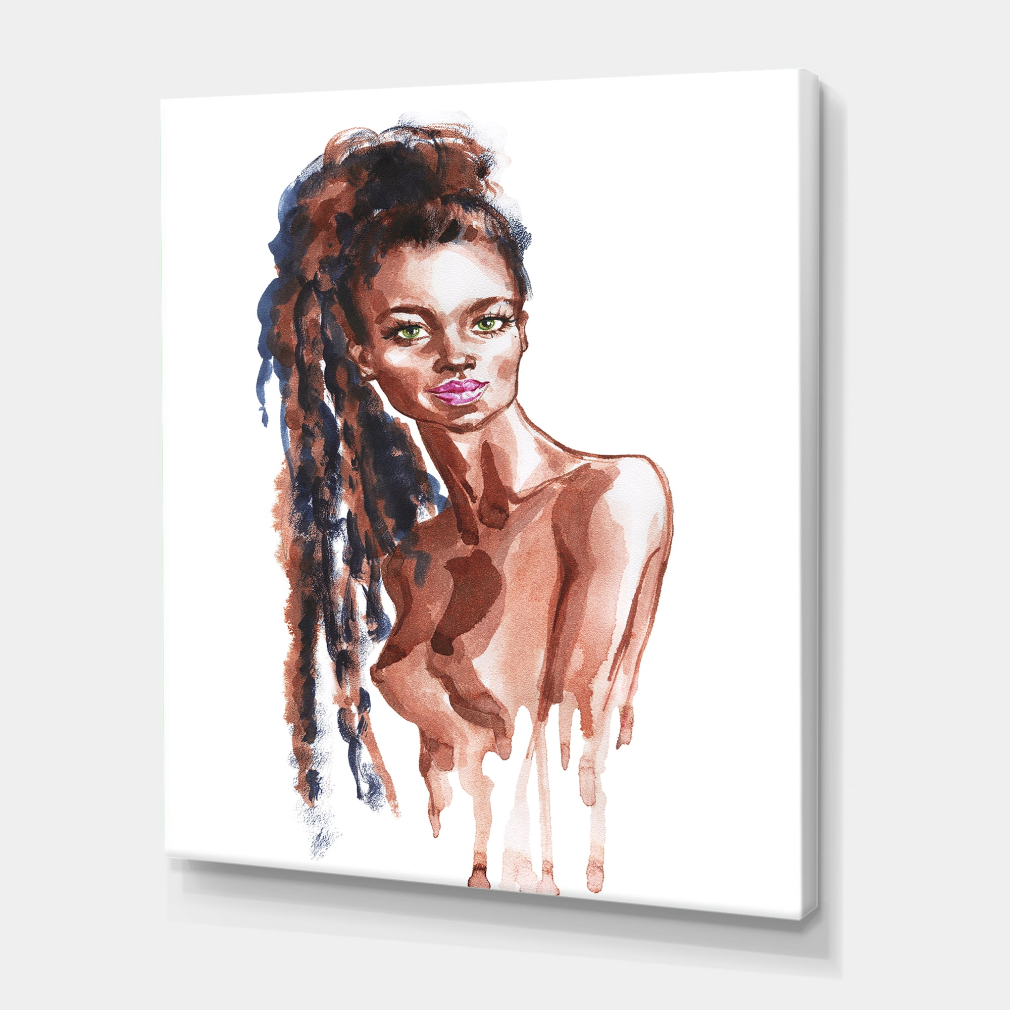 Designart ' Portrait of Afro American Woman VIII ' Modern Canvas Wall Art Print