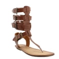 thumbnail image 2 of Liliana AVIS-3 Women Leatherette Strappy T-Strap Gladiator Thong Sandal - Cognac, 2 of 2