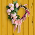 thumbnail image 5 of 13.7inch Peony Flower Wreath for Front Door Artificial Heart Shape Rattan Wreath with Pink Bow Ribbons Grapevine Floral Garland for Spring Wall Holiday Valentines Day Indoor Outdoor Decor, 5 of 9