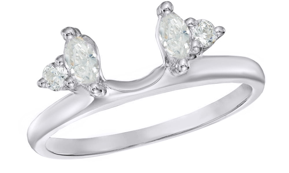 Marquise & Round Cut White Natural Diamond Solitaire Enhancer Ring In