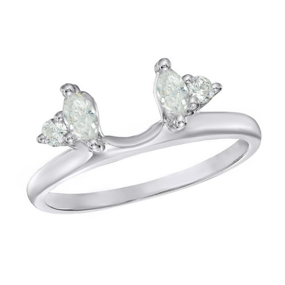 Marquise & Round Cut White Natural Diamond Solitaire Enhancer Ring In 10k White Gold (0.33 Cttw)