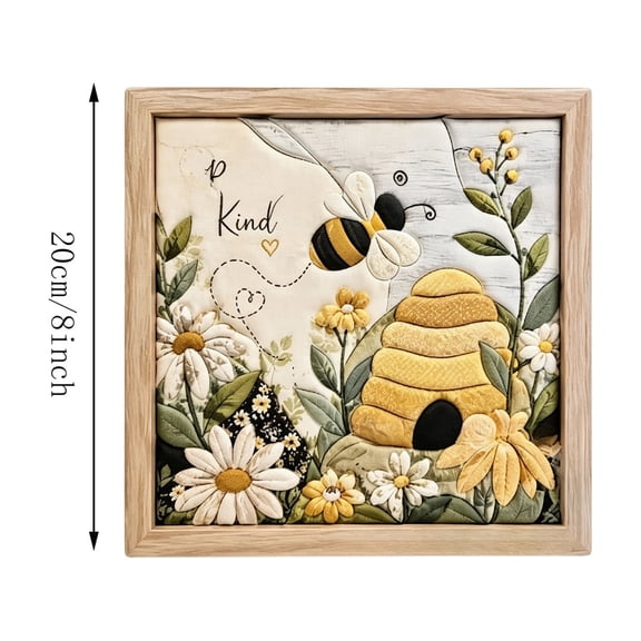 Bee Themed Diy Kinusaiga Fabric Art Kit,8" Handmade Art Craftwith Frame for Adults Beginners,Christmas Home Wall Decor Holiday Artwork Gift