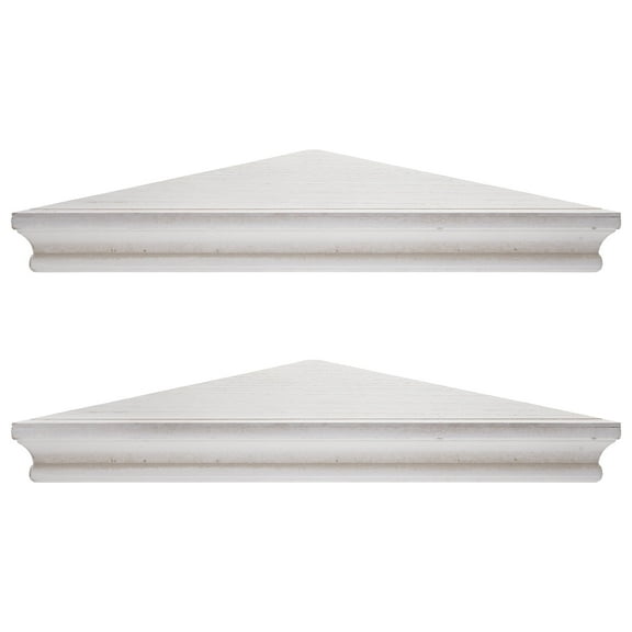American Art Decor Rustic Whitewashed Wood Floating Corner Shelves - White - Set of 2