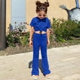 thumbnail image 2 of FAOWME Baby Kids Girls Boys Autumn Solid Color Short Sleeve T-Shirt Long Pants Set Outfits Clothes Blue 3-4 Years, 2 of 4