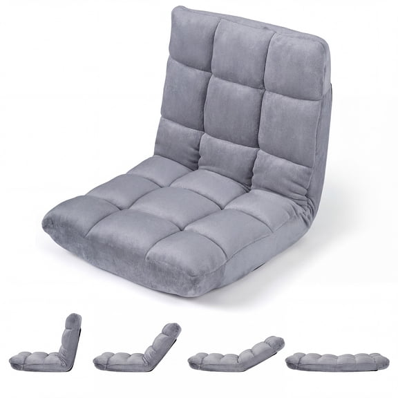 Costway Adjustable 14-Position Floor Chair Folding Lazy Gaming Sofa Chair Cushioned Gray