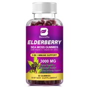 Elderberry Gummies & Irish Sea Moss - Organic Sambucus Elderberry Gummy with Seamoss, Zinc, Vitamin C, D3 -Immune & Energy Support Supplements - 300mg 60 Count