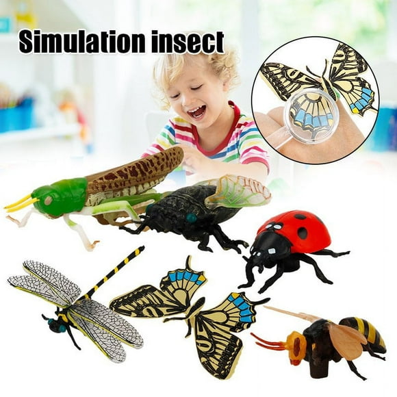 6pcs Plastic Insects Lady Bugs Butterfly Display Dragonfly Animals Model Early Educational Toy For Kids New