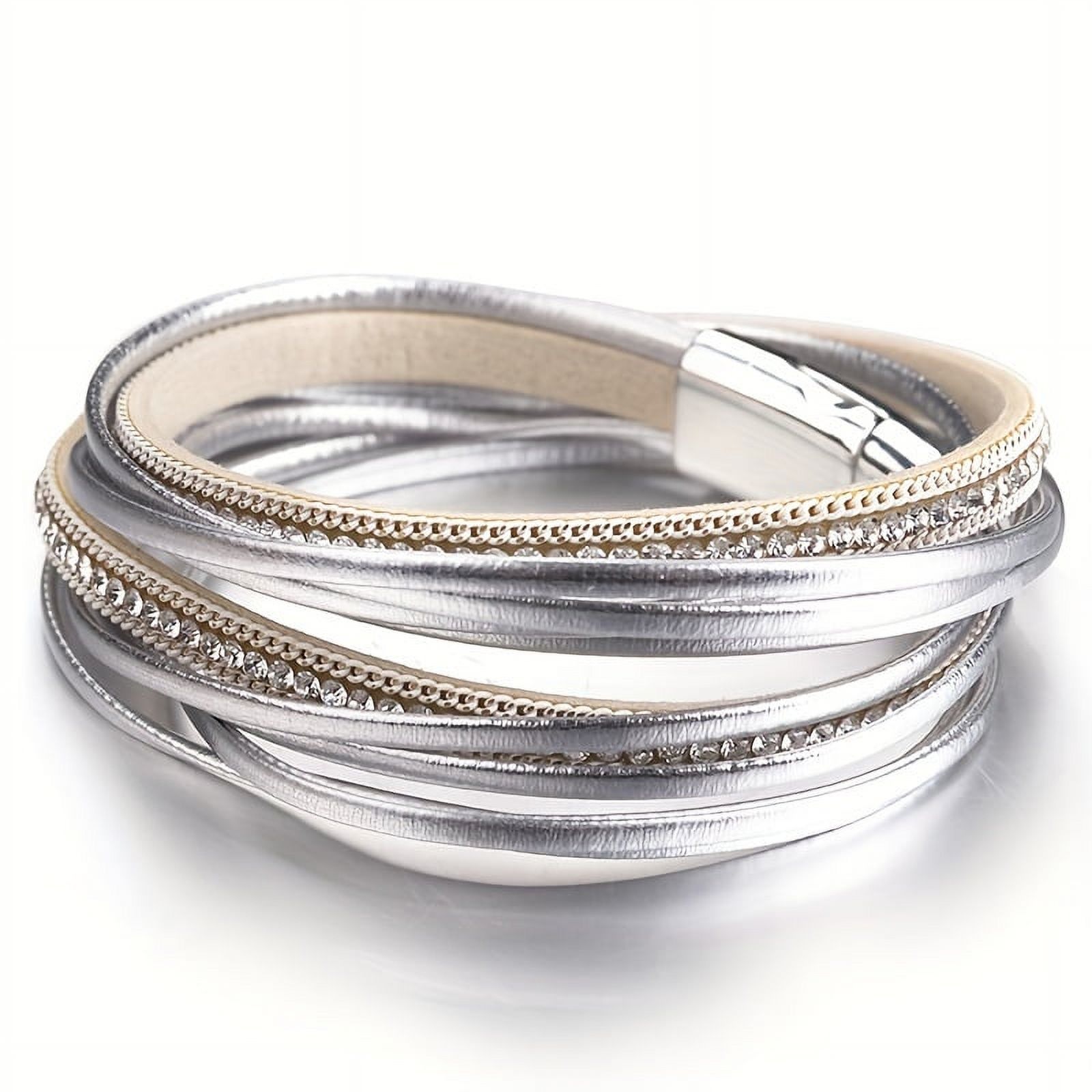 1pc Multi-Layered Leather Bracelet for Men Women, Stylish Design Double Wrap Long Bracelet with Rhinestones, Party Jewelry, Gifts for Home Girlfriend Boyfriend, Bracelets for Couples