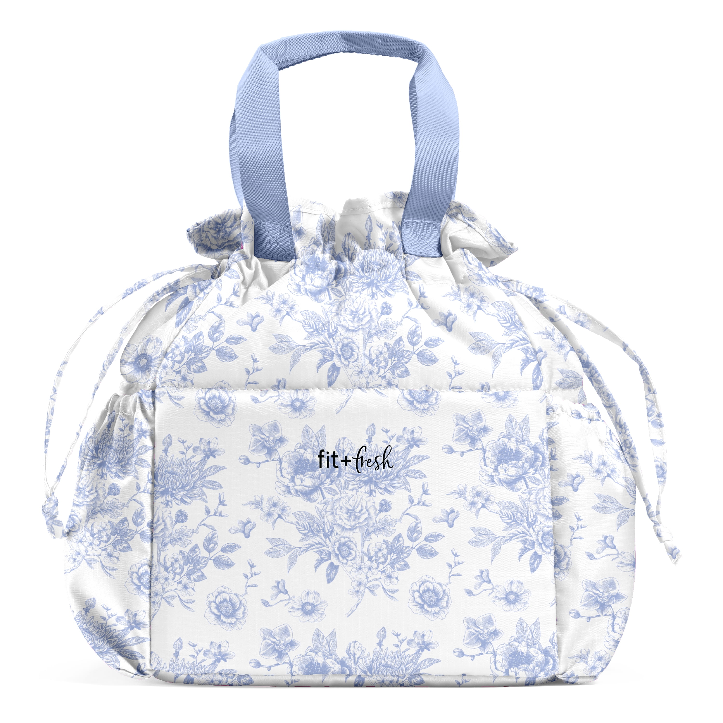 Fit + Fresh Cromwell Women's Lunch Bag, Cinch Closure Lunch Box With Containers, Cornflower Toile