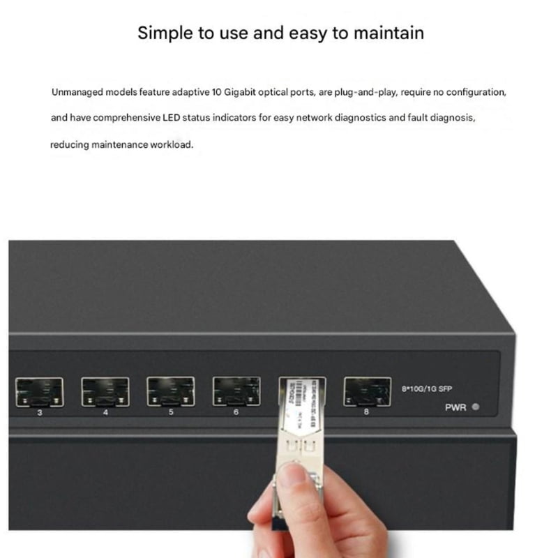 Zecic Energy Efficient 8 Port 10Gbps Ethernet Fiber Switching Unmanaged Plugs and Play ABS for 10 Gigabit Networking
