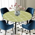 thumbnail image 5 of Elastic Fitted Round Tablecloth, Grass Green Morocco Waterproof Stretch Table Cover for 55"-60" Tables, Ethnic Geometric Quatrefoil Lattice Washable Outdoor Tablecloths for Patio, Picnic, Camping, 5 of 9