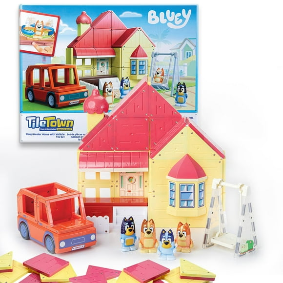 Tile Town Bluey Heeler Family Home 46-Piece Magnetic Tile Playset, Interactive STEM Magnetic Tiles Toys, Includes Bluey & Bingo Figures, Action Tiles