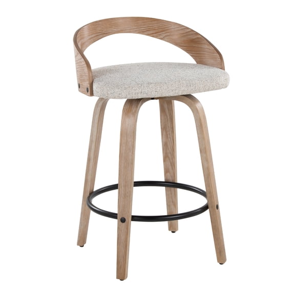 Carson Carrington  Stavanger 26" Fixed-Height Counter Stool with Bent Wood Legs & Round Footrest (Set of 2) Oat Fabric/White Washed Wood/Black Metal