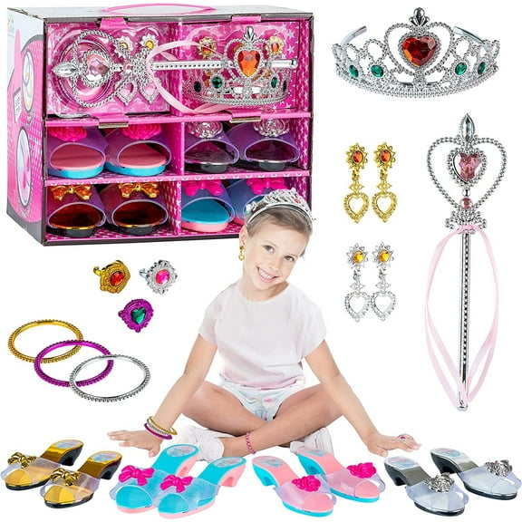 ToyVelt Princess Dress Up & Play Shoe and Jewelry Boutique (Includes 4 Pairs of Shoes + Multiple Fashion Accessories) Best Toys for 3, 4, Year Old Girls and Up